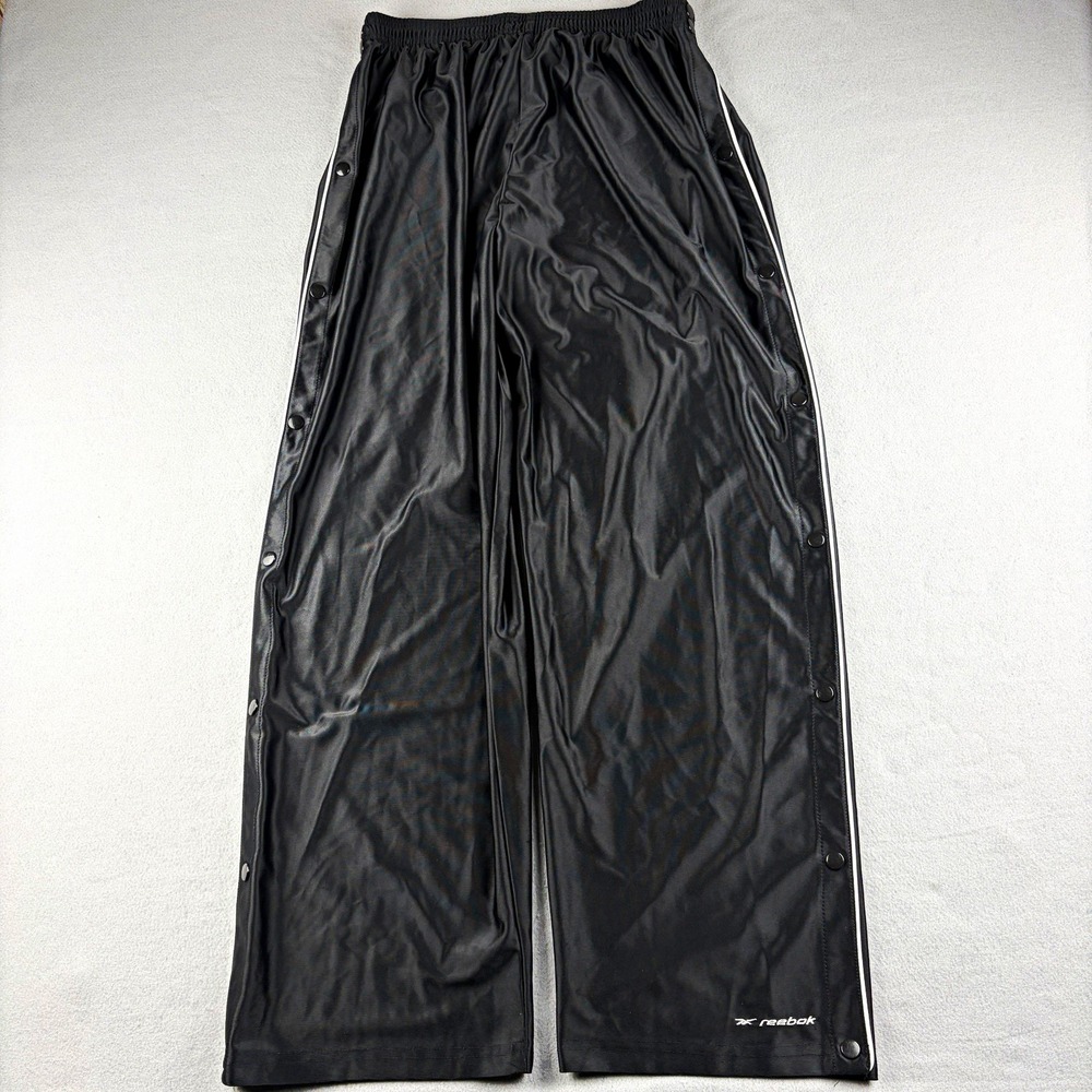 Vintage 90s Reebok Tearaway Track Pants Men's XL Black Snap Side Y2K